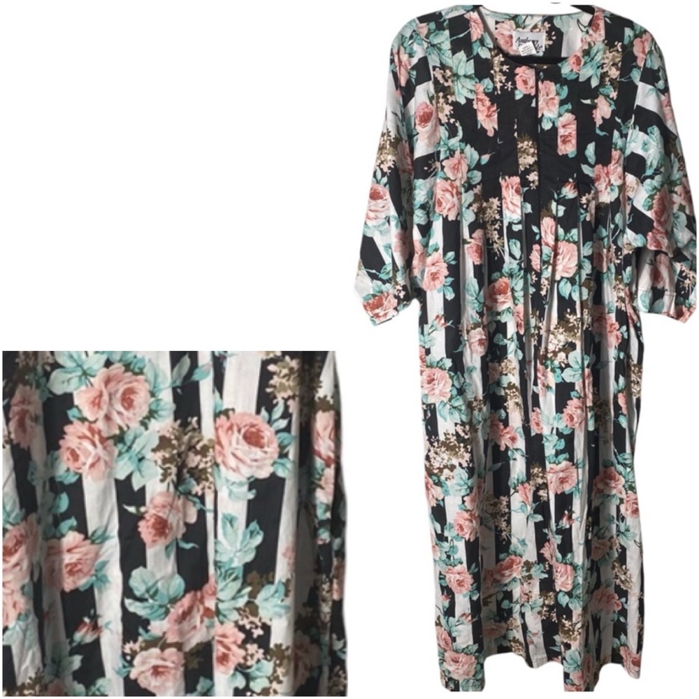 Anthony Richards Size 1X Floral Striped Muumuu House Dress Maxi Lounger - Picture 2 of 6
